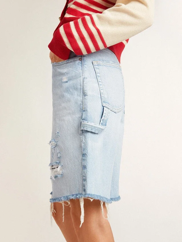 Bermudashorts för dam i denim med sliten look