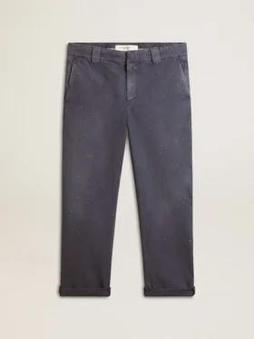 Blå chinos för herr med sliten look