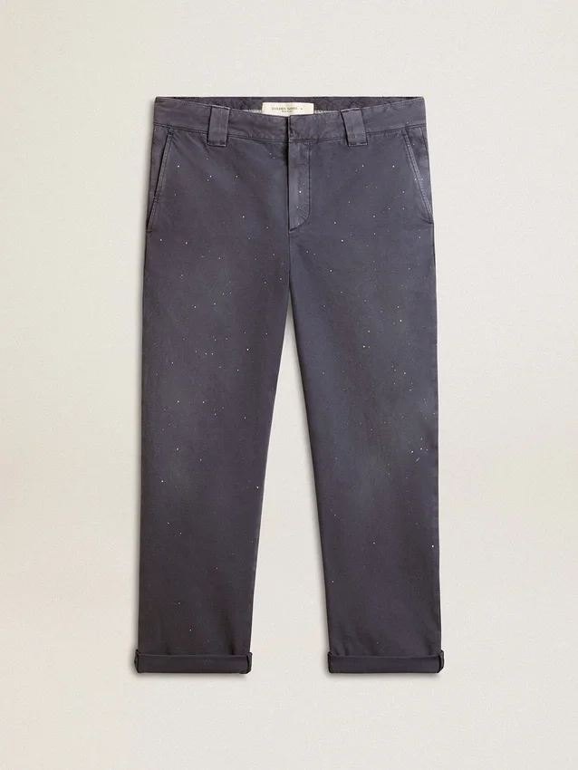 Blå chinos för herr med sliten look