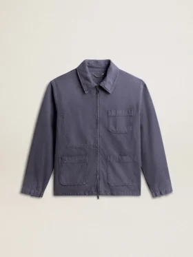 Blå herrjacka i denim av bomull med sliten look