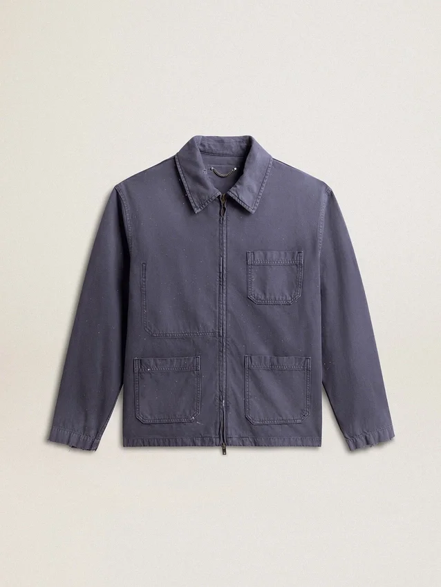 Blå herrjacka i denim av bomull med sliten look