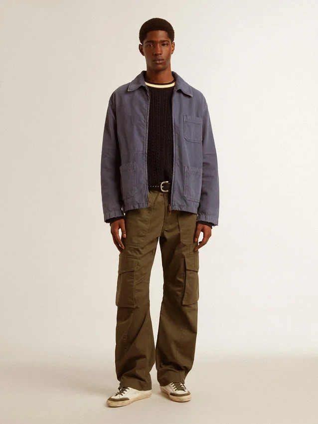 Blå herrjacka i denim av bomull med sliten look
