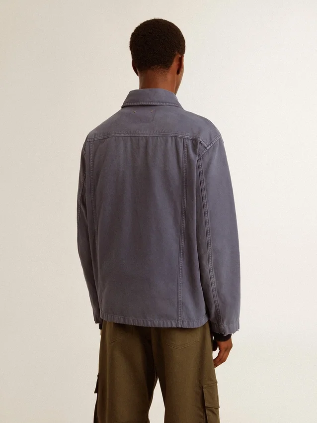 Blå herrjacka i denim av bomull med sliten look