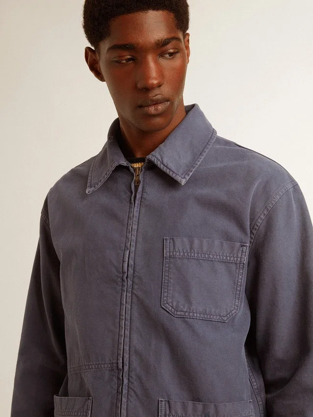 Blå herrjacka i denim av bomull med sliten look