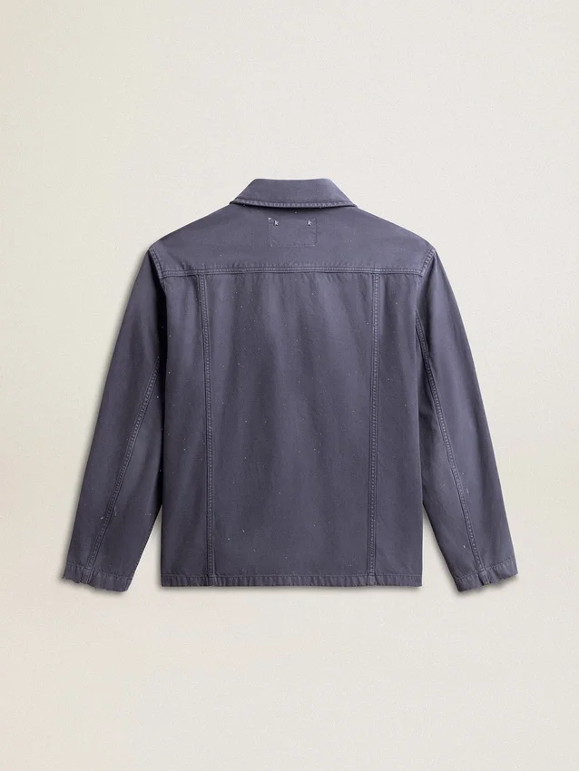 Blå herrjacka i denim av bomull med sliten look
