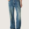 Blåa, löst sittande jeans i mediumtvätt