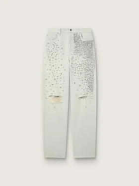 Blekt jeans för damer med cabochonkristaller