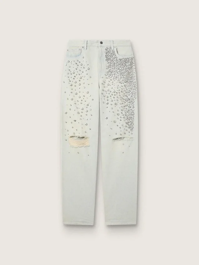Blekt jeans för damer med cabochonkristaller