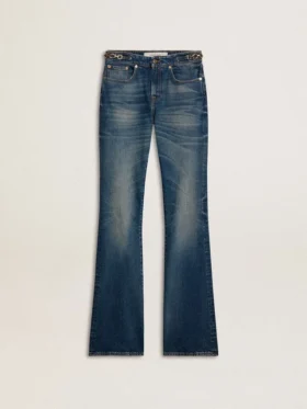 Bootcut-jeans för dam med vintage-tvätt och metalliska detaljer