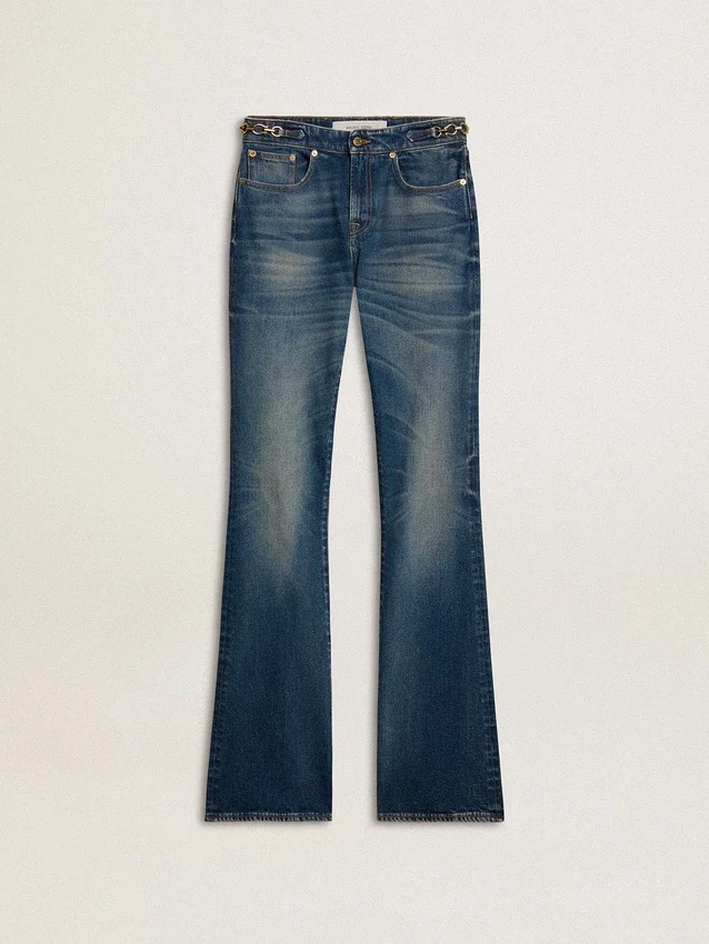 Bootcut-jeans för dam med vintage-tvätt och metalliska detaljer