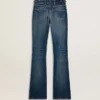 Bootcut-jeans för dam med vintage-tvätt och metalliska detaljer