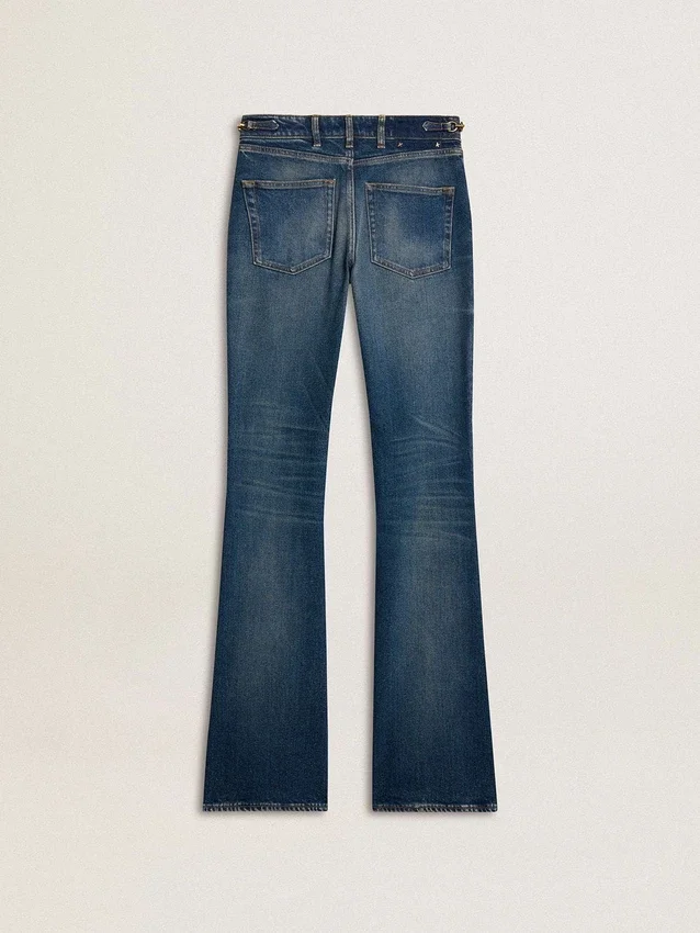 Bootcut-jeans för dam med vintage-tvätt och metalliska detaljer