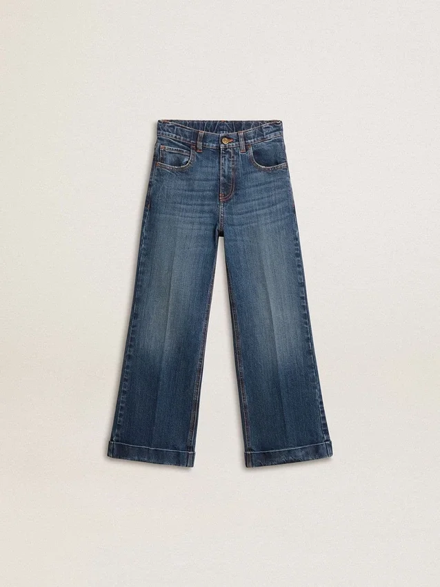 Bootcut-jeans för flickor med medium tvätt och broderi