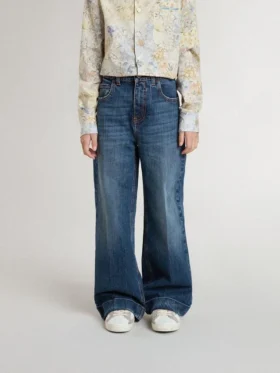 Bootcut-jeans för flickor med medium tvätt och broderi