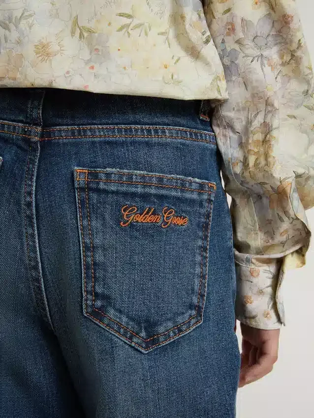 Bootcut-jeans för flickor med medium tvätt och broderi