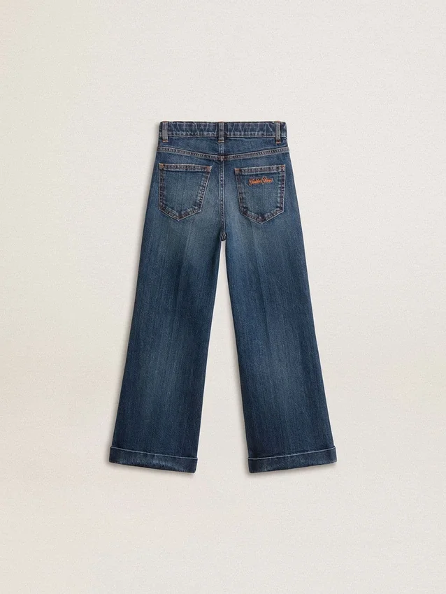 Bootcut-jeans för flickor med medium tvätt och broderi