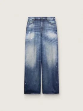 Boyfriend-jeans för damer i blå denim med arkivtryck