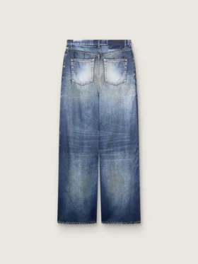 Boyfriend-jeans för damer i blå denim med arkivtryck