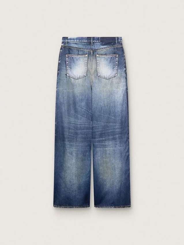 Boyfriend-jeans för damer i blå denim med arkivtryck