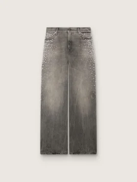 Boyfriend-jeans för damer i grå denim med silverfärgade nitar med gradient-effekt