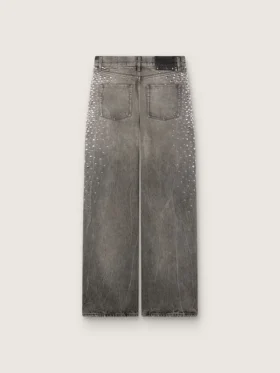 Boyfriend-jeans för damer i grå denim med silverfärgade nitar med gradient-effekt