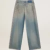 Boyfriend-jeans för damer med sliten sandtvätt och nitar