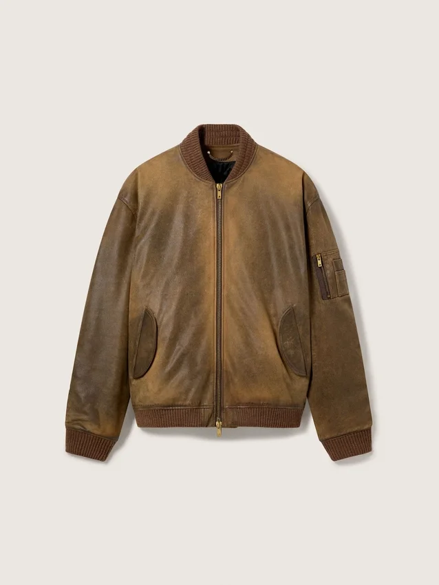 Brun läderbikerjacka med sliten look