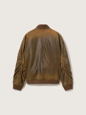 Brun läderbikerjacka med sliten look