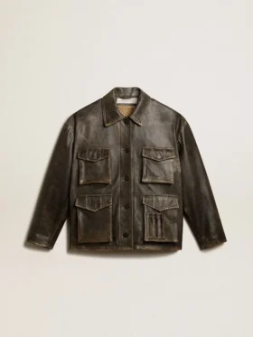Brun nappa-läderjacka för damer med sliten look