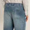 Chinobyxor i denim för herr med slitna detaljer