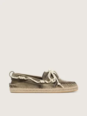 Cruise-espadriller för herr i militärgrön canvas med vita vandringsskosnören