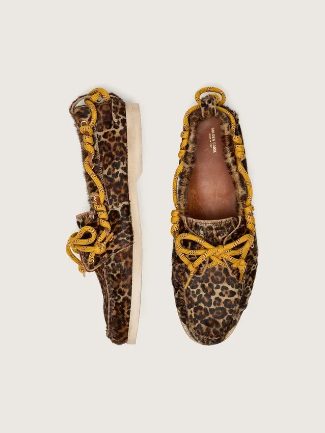 Cruise-loafer för herr i ponnyskinn med leopardmönster