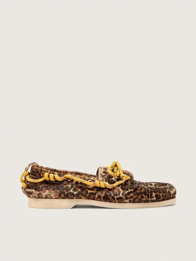 Cruise-loafers för damer i ponnyläder med leopardmönster