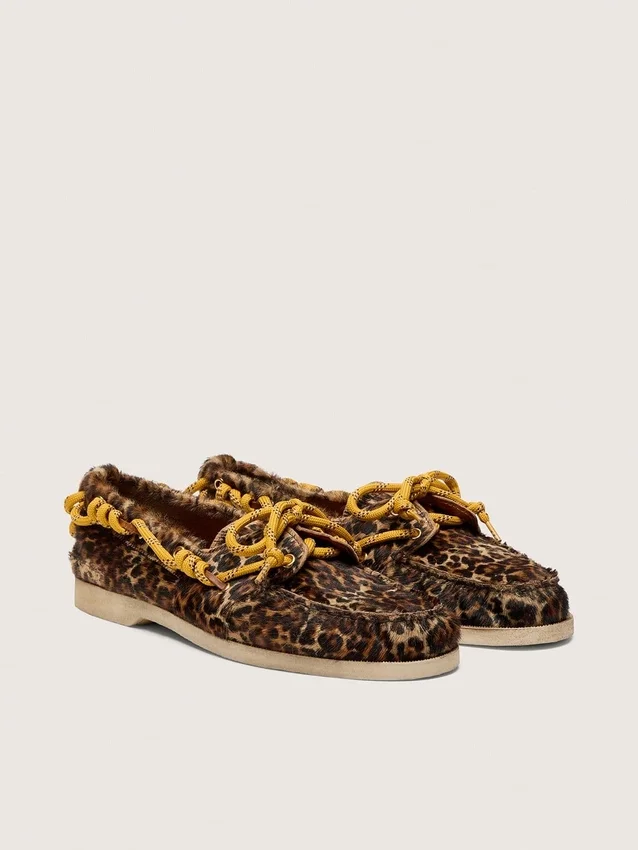 Cruise-loafers för damer i ponnyläder med leopardmönster