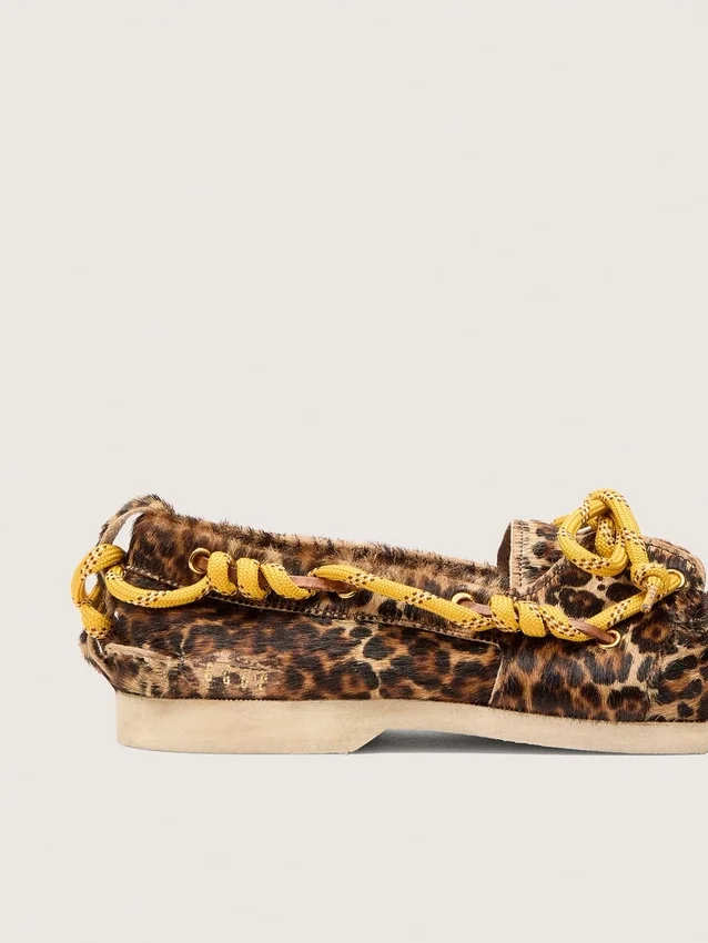 Cruise-loafers för damer i ponnyläder med leopardmönster