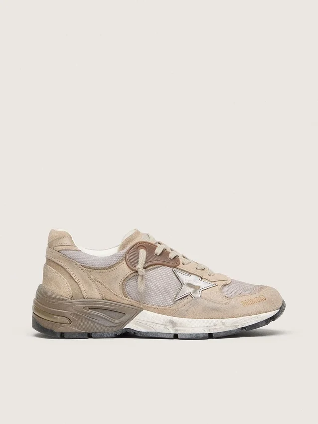 Dad-Star för herr i beige mesh och mocka med silverfärgad läderstjärna