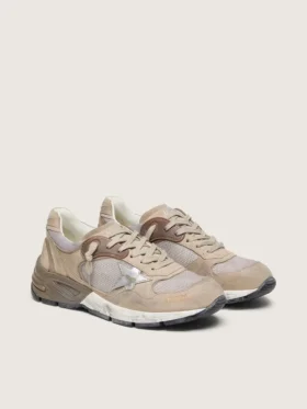 Dad-Star för dam i beige mesh och mocka med silverfärgad läderstjärna
