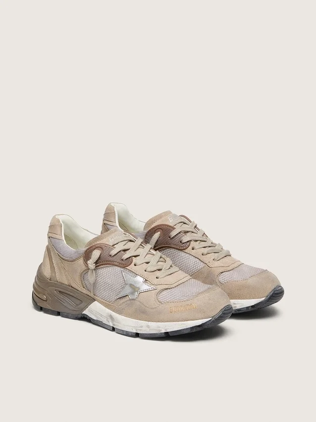Dad-Star för herr i beige mesh och mocka med silverfärgad läderstjärna