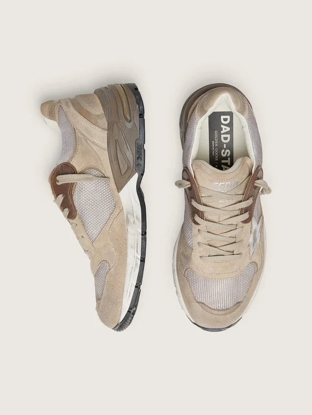 Dad-Star för herr i beige mesh och mocka med silverfärgad läderstjärna