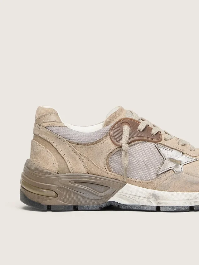 Dad-Star för herr i beige mesh och mocka med silverfärgad läderstjärna