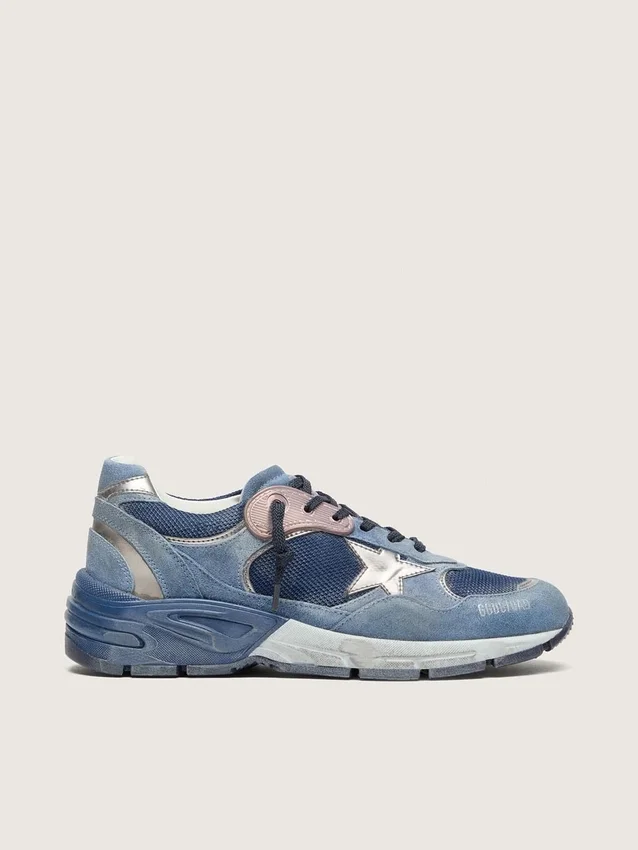 Dad-Star för herr i denimblått mocka med silverfärgad läderstjärna