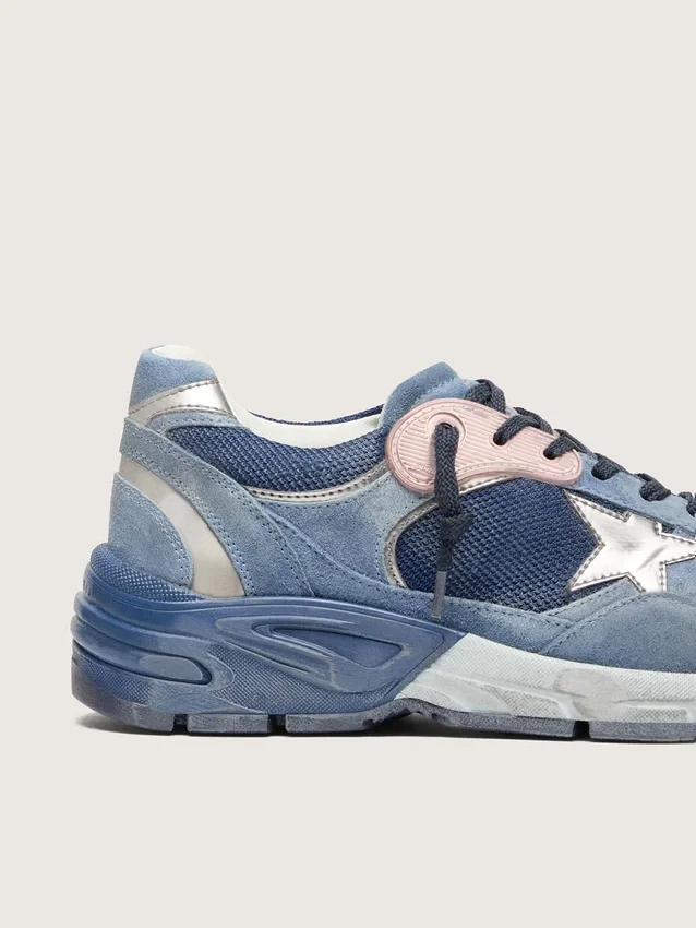 Dad-Star för herr i denimblått mocka med silverfärgad läderstjärna