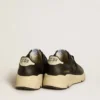 Dam-sneakers med Running Sole i svart glitter med läderstjärna och hälflik i nubuck