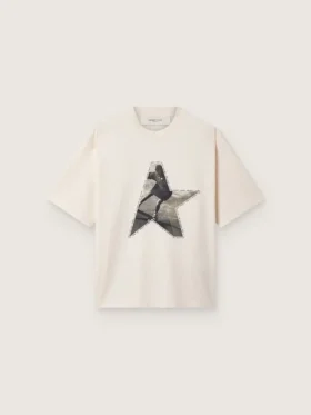 Dam-T-shirt i vit bomullsjersey med stjärntryck