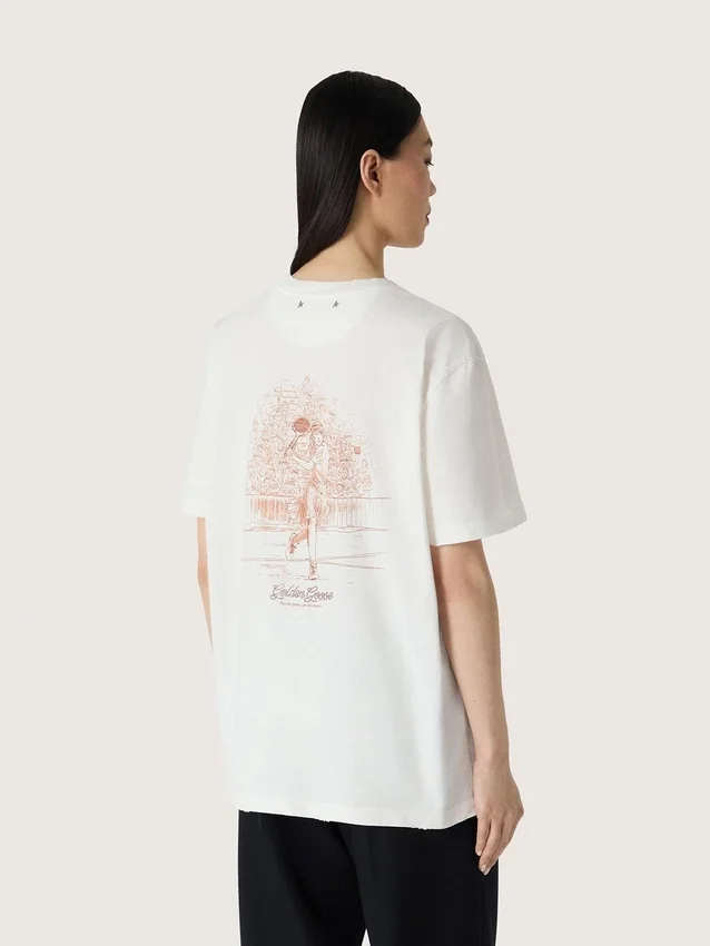 Dam-T-shirt med tryck på ryggen