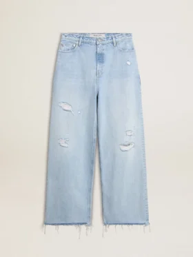Dambyxor i denim med sliten look
