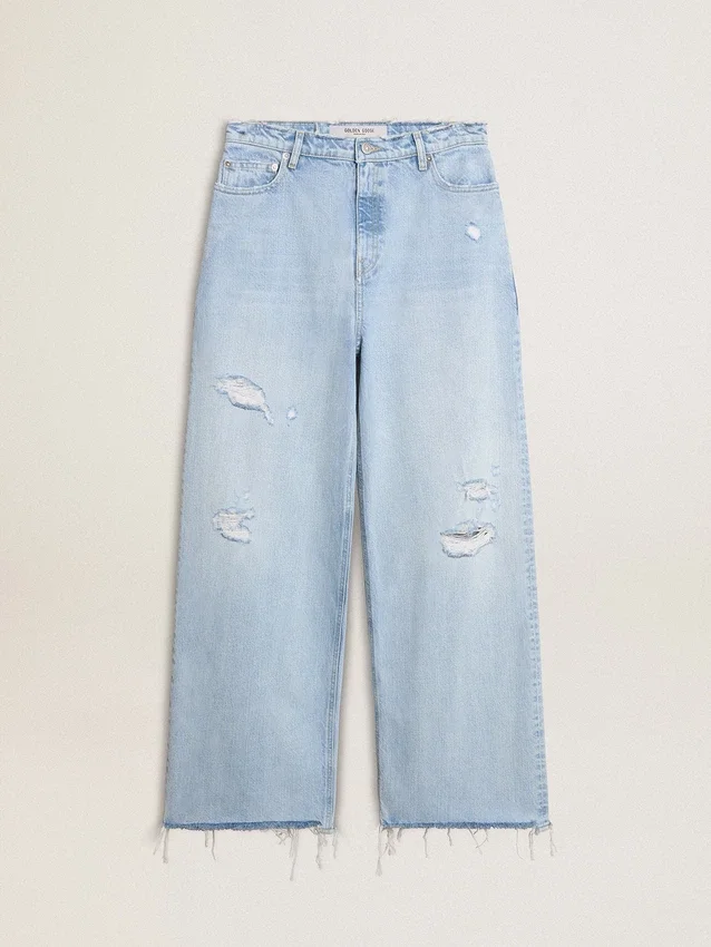 Dambyxor i denim med sliten look