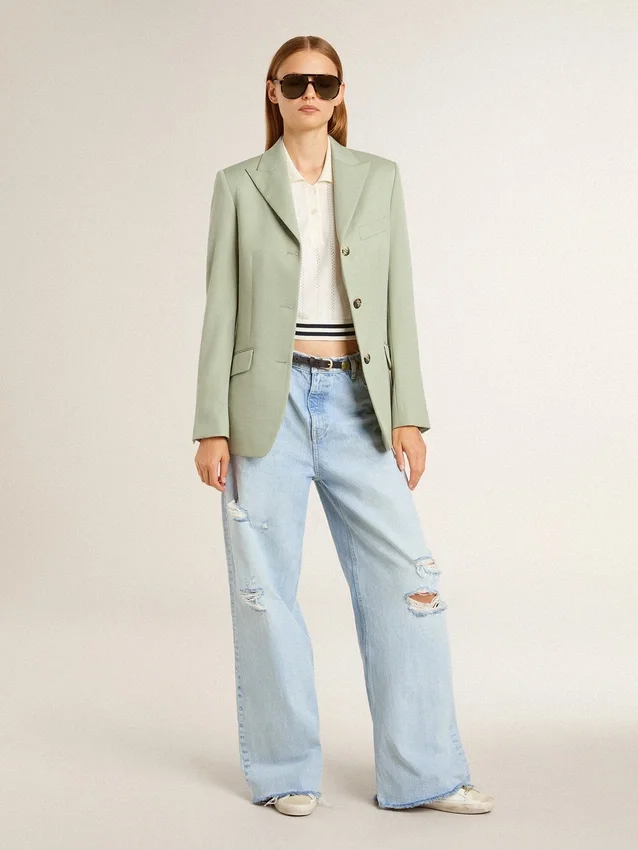 Dambyxor i denim med sliten look