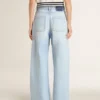 Dambyxor i denim med sliten look