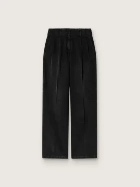 Dambyxor i svart bomullsdenim med sliten look